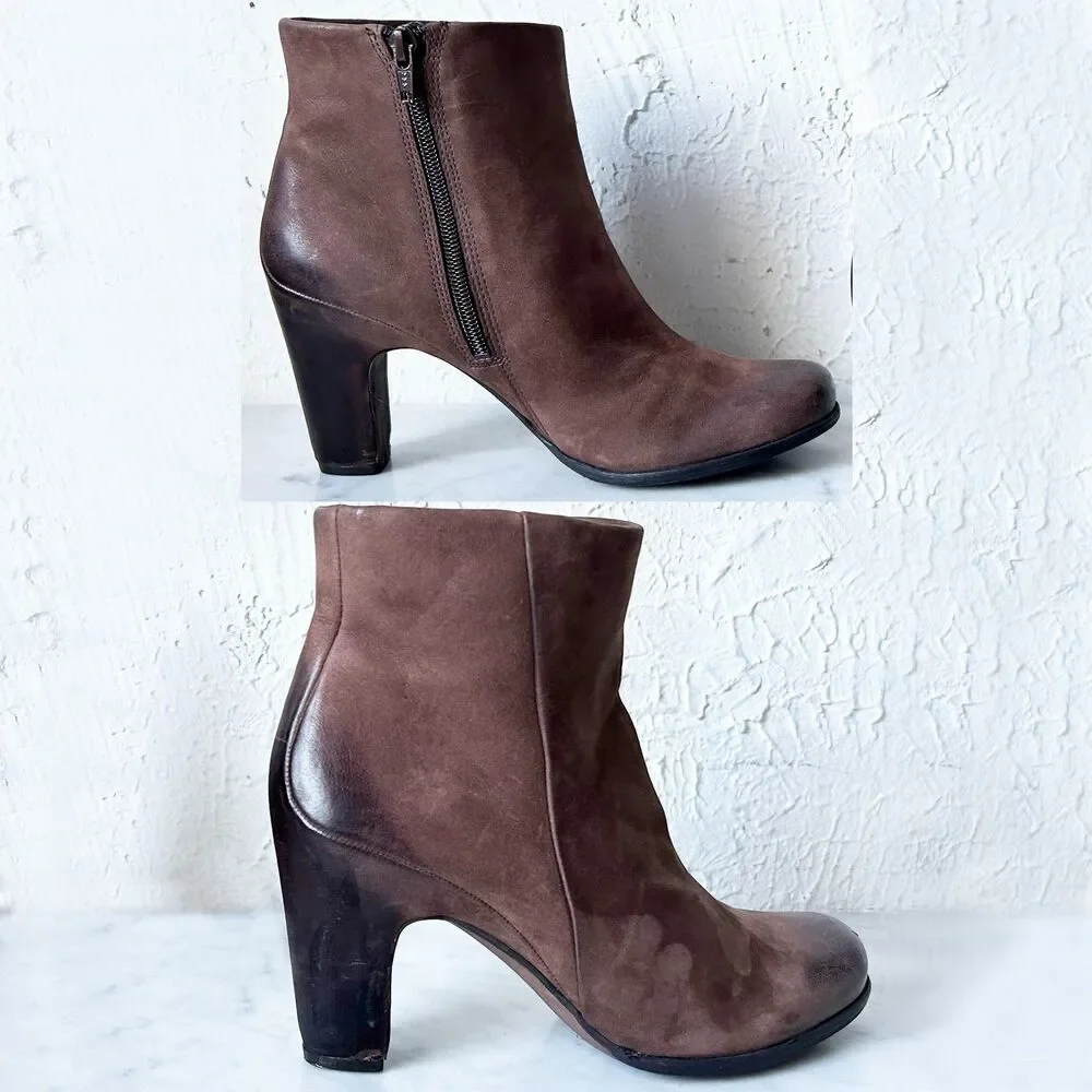 Ecco Jaffna Ankle Boots Women's Size 38/7.5 Brown Leather Heeled Side Zip
